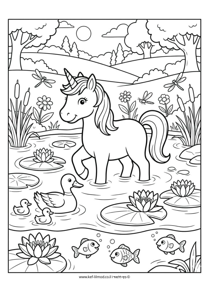 דפי צביעה להדפסה - חד קרן