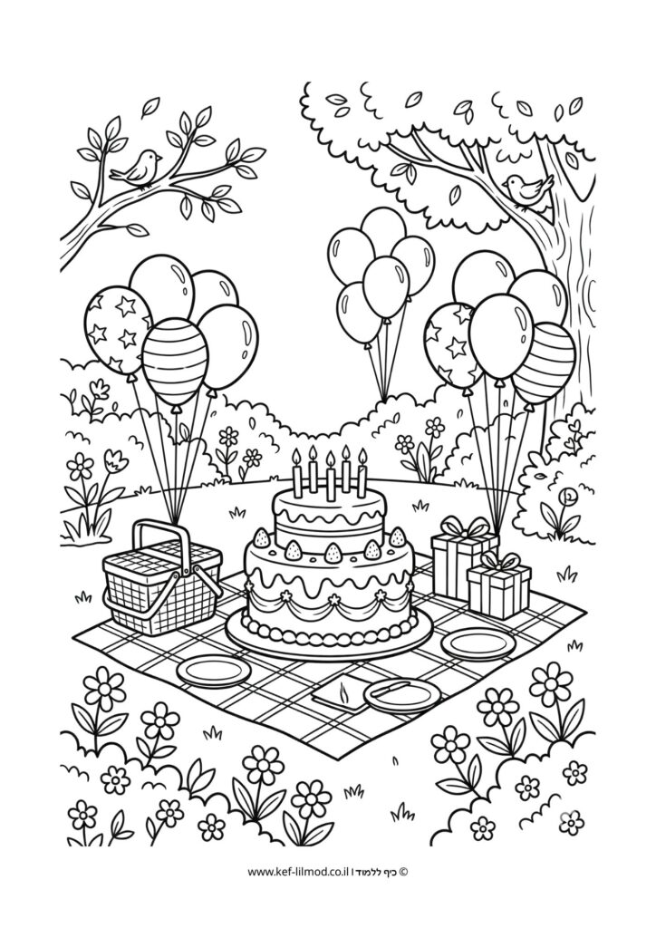 דפי צביעה להדפסה - פיקניק יום הולדת