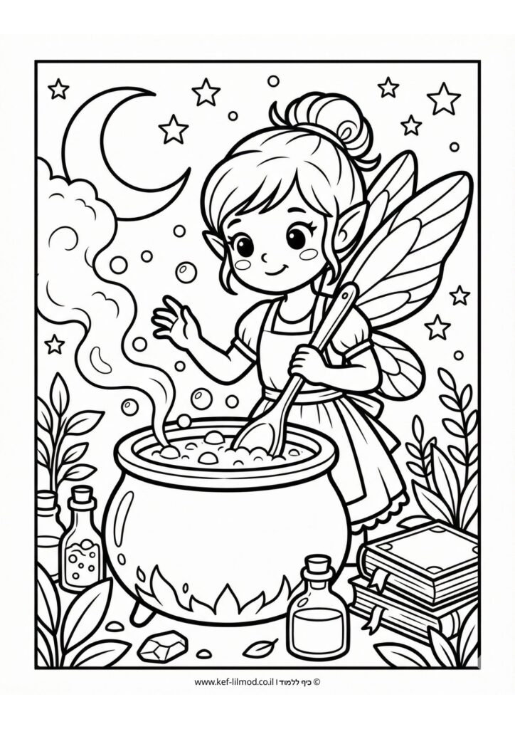 דפי צביעה להדפסה - פיה רוקחת שיקוי קסמים
