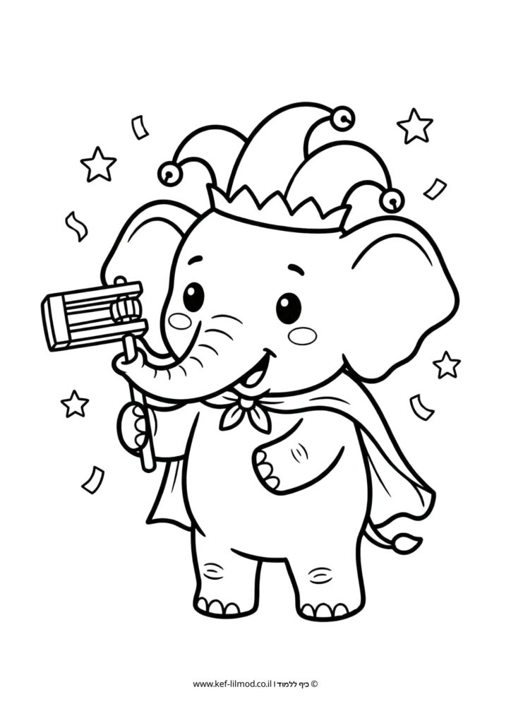 דפי צביעה להדפסה - פיל מחזיק רעשן