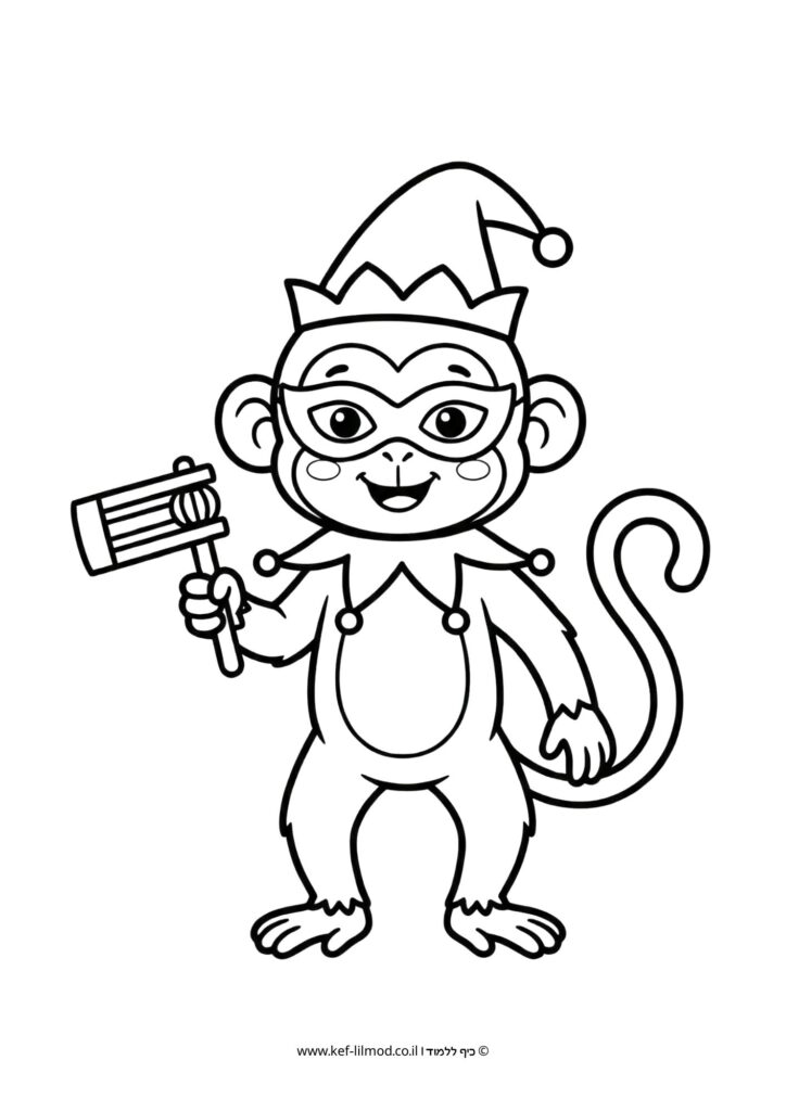 דפי צביעה להדפסה - קוף עם רעשן