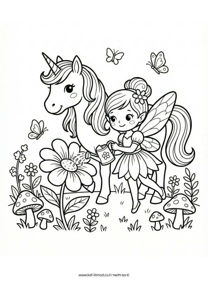 דפי צביעה להדפסה - חד קרן ופיה