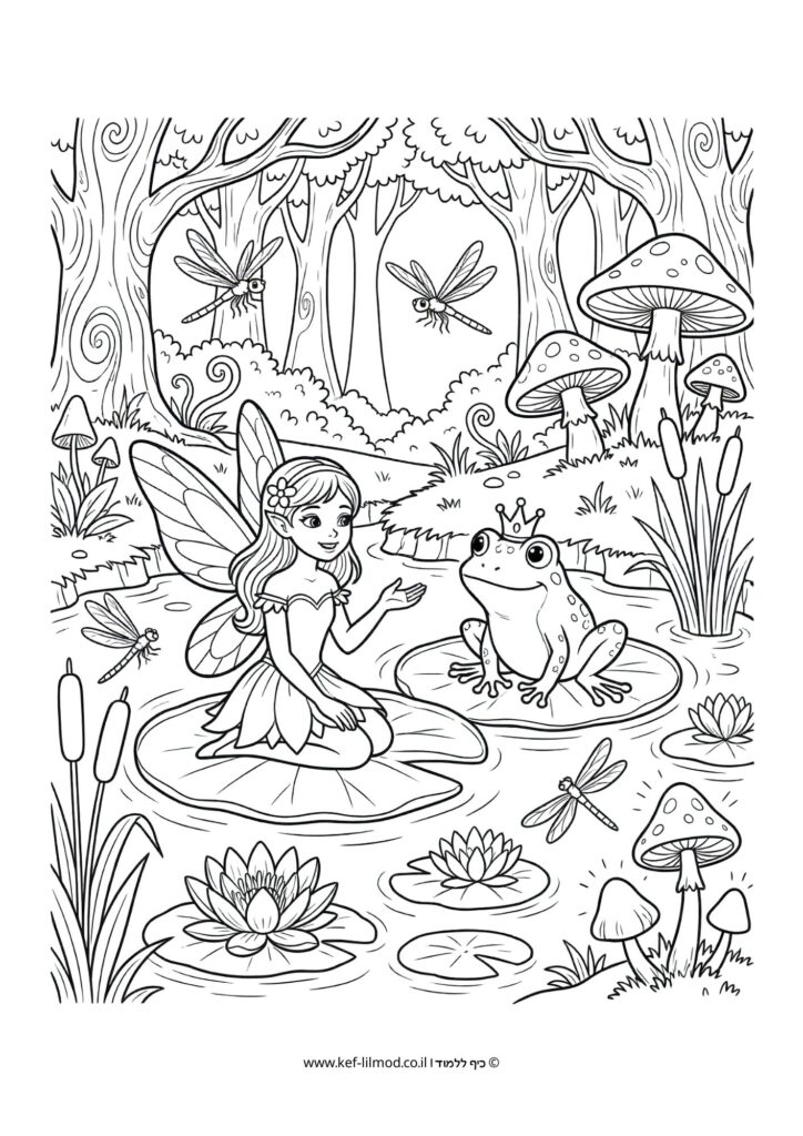 דפי צביעה להדפסה - פיה וצפרדע