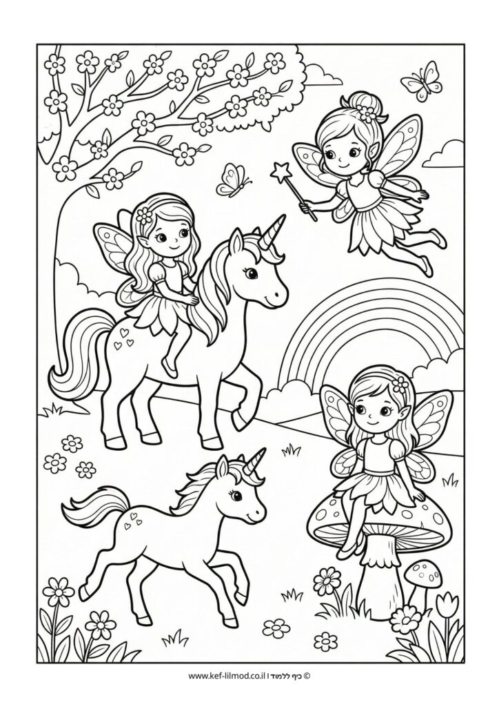 דפי צביעה להדפסה - פיות וחדי קרן