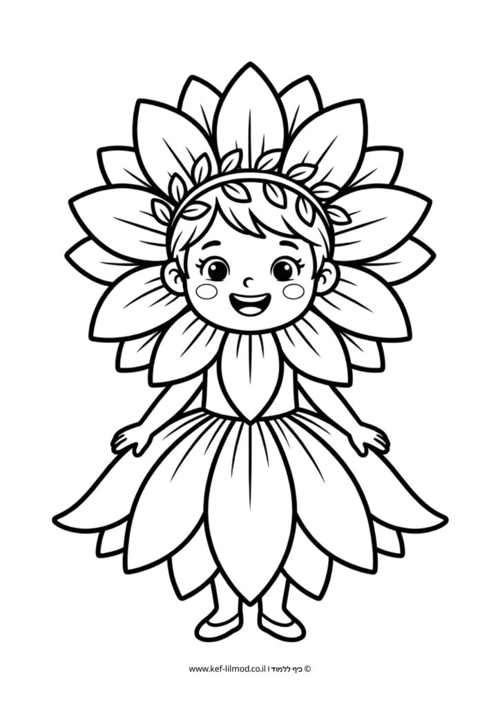 דפי צביעה להדפסה - ילדה בתחפושת של פרח