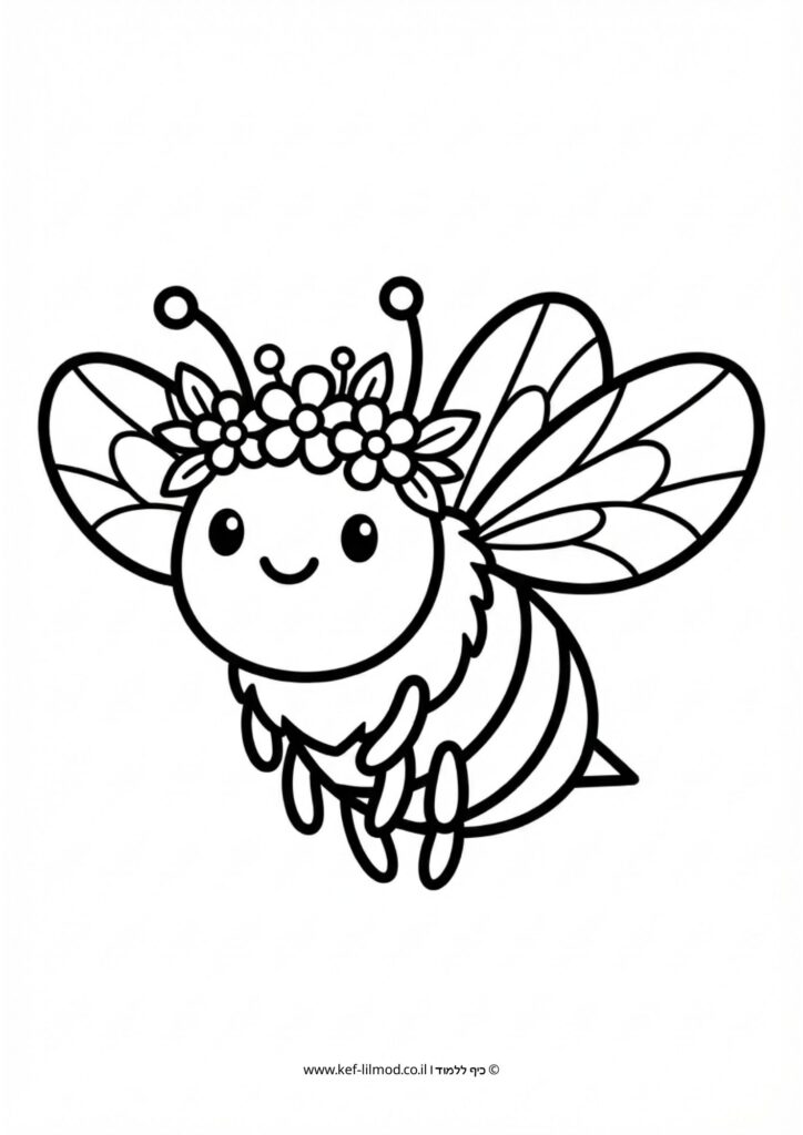 דפי צביעה להדפסה - דבורה עם כתר פרחים
