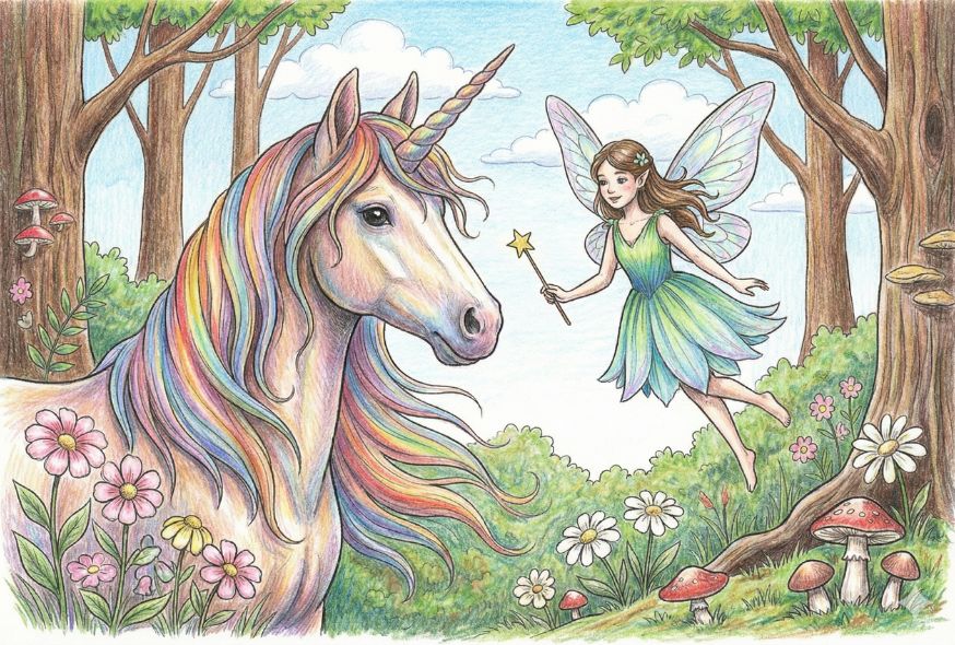 דפי צביעה להדפסה - חדי קרן ופיות קסומים לילדים